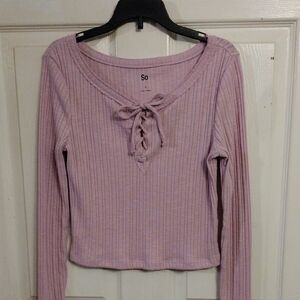 So Women's Lilac Lace-Up Ribbed Top
